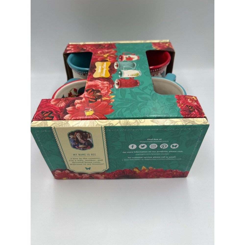 The Pioneer Woman Holiday Medley 4 Piece Mug Set 14oz Stoneware Christmas Floral - Picture 4 of 8